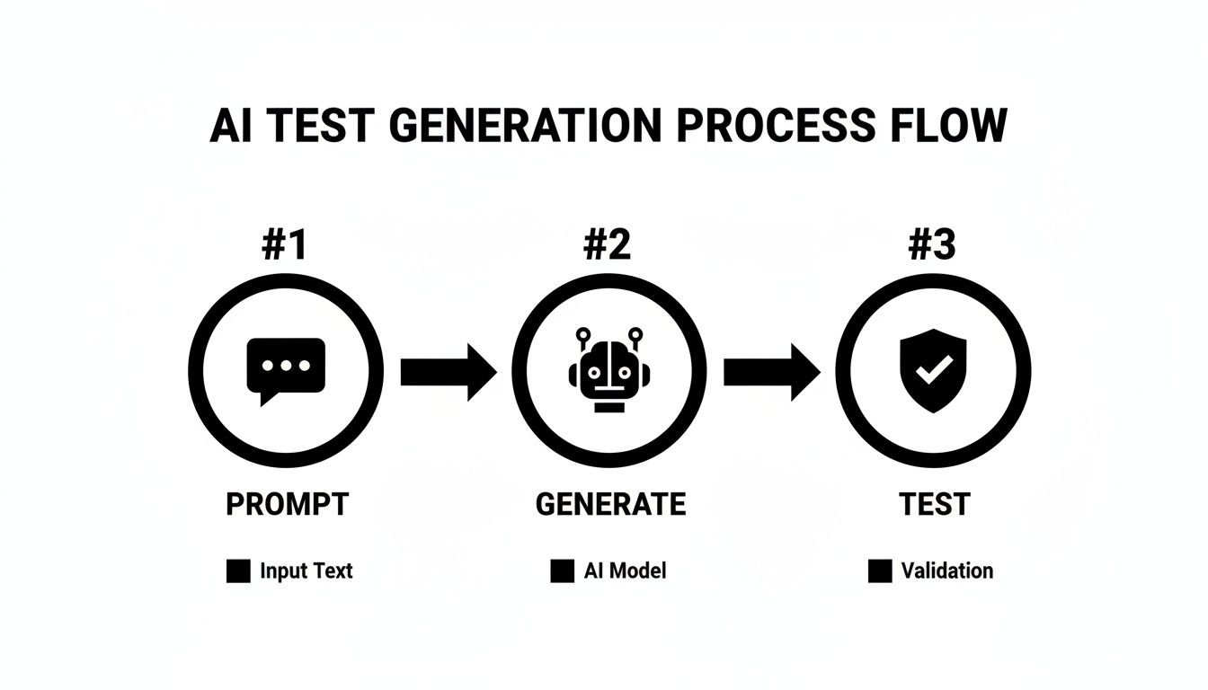 Flowchart illustrating the AI test generation process, showing prompt, generate, and test steps.