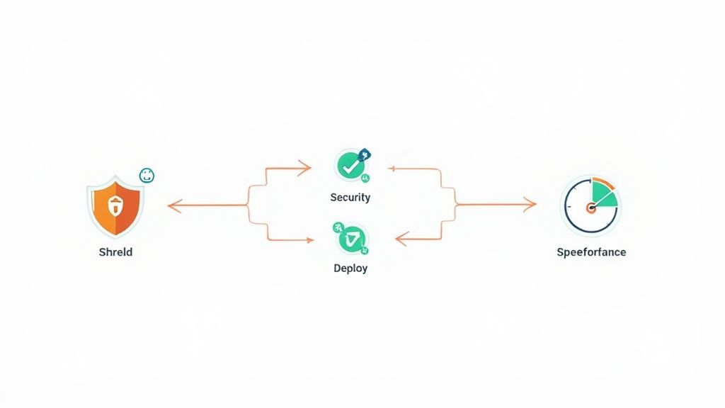 Diagram showing continuous security and deployment processes integrated for performance optimization.