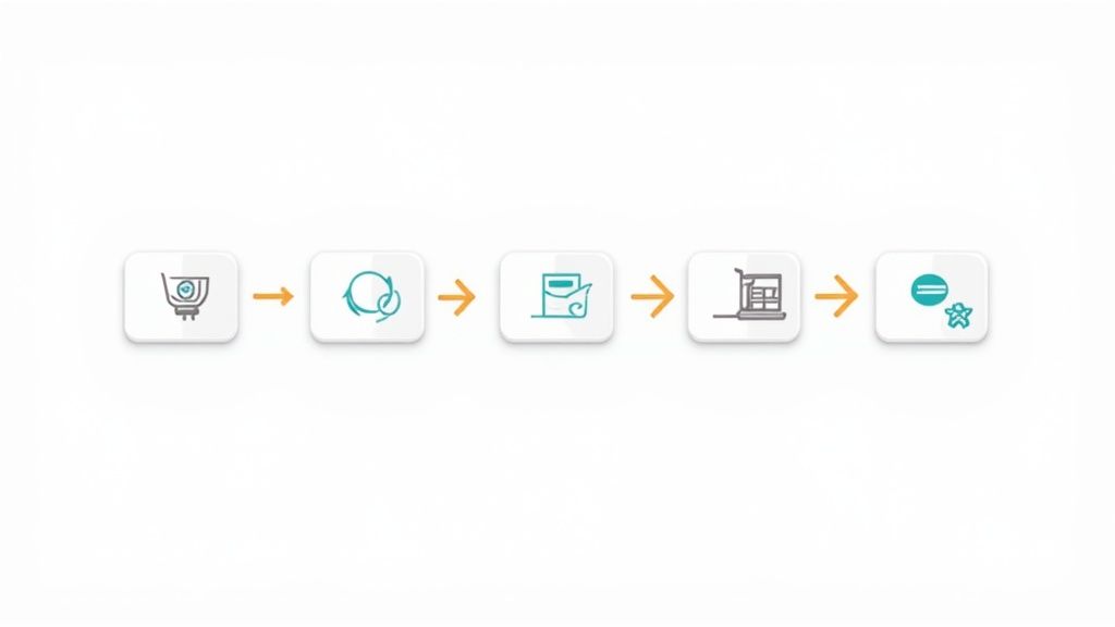 A person mapping out a user journey on a whiteboard with sticky notes