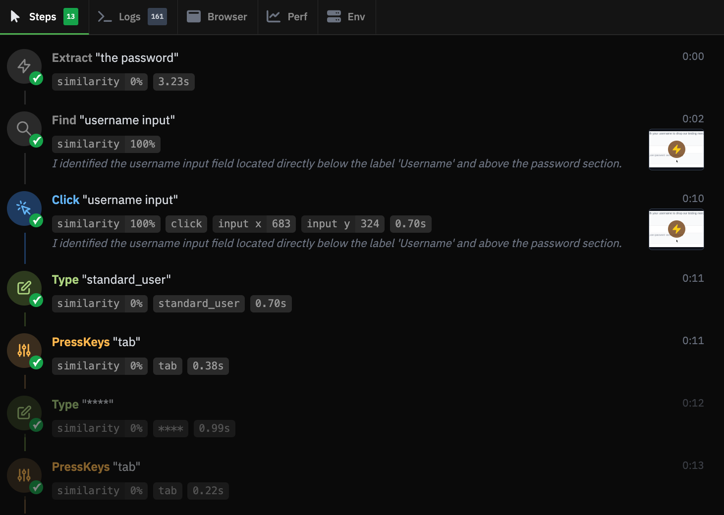 Action log timeline
